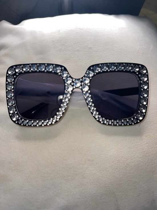 Accessories - Black Crystal-Embellished Square Sunglasses